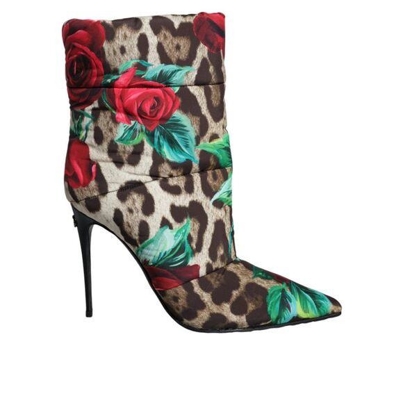 Dolce & Gabbana Multicolor Leopard Rose Mid Calf Boots Women's Shoes